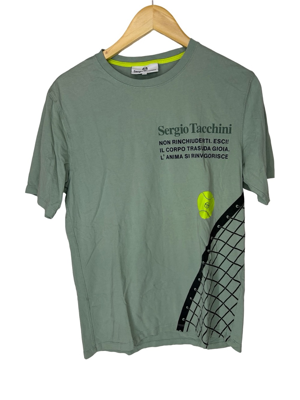 Sergio Tacchini Sage Short-Sleeve Tennis Graphic Tee with Neon Accent